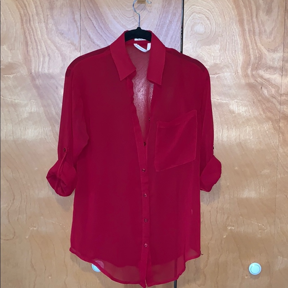 Sheer Maroon Button Down